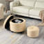 2 Piece Genuine Leather Tufted Round Storage Footstool Ottoman Set -525556820