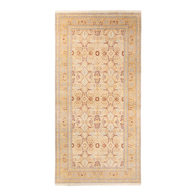 Tapis de couloir ivoire en laine noué à la main de conception unique 6 pi x 12 pi 4 po Mogul