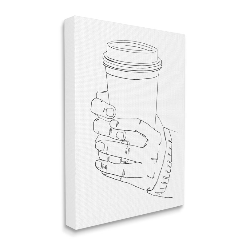 Mains fermes sur une tasse de café - reproduction de dessin, H 20 po x l 16 po x P 1,5 po, Toile tendue