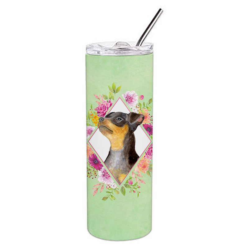 E23BF9F8391D466E9CA4F8DFEBD9A7DB de verre 20 oz à double paroi en acier inoxydable chiot, Black Miniature Pinscher, Vert