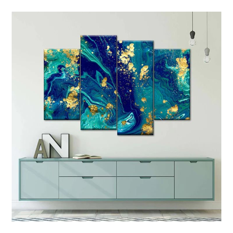 Marbre écoulement abstrait 4 pièces, H 22 po x l 36 po x P 1 po