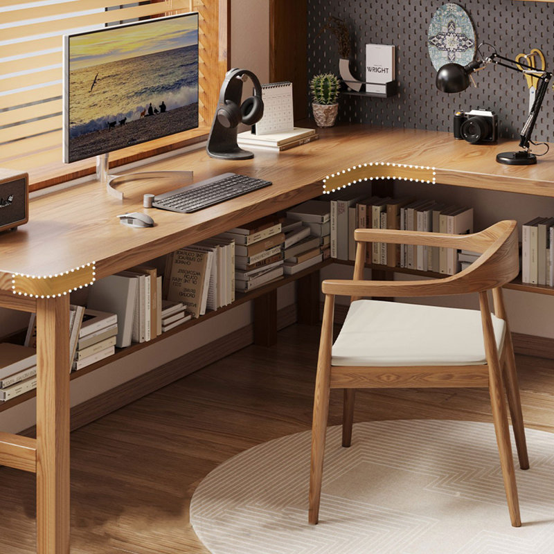 Bureaux en bois massif en L Burlywood, H 71,26 po x l 62,99 po x P 39,37 po, Retour à droite