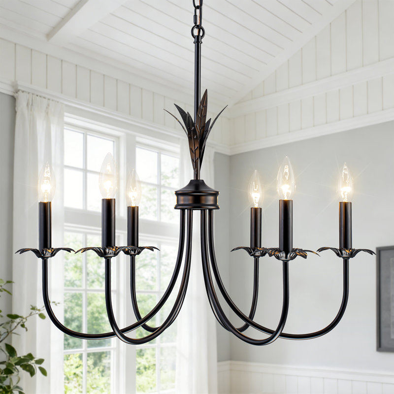 6-Light Dimmable Classic/Traditional Chandelier, Candle-Style Light Fixture For Dining Room & Entryway, Black