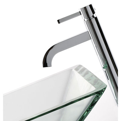 Square Glass Vessel Bathroom Sink with Faucet