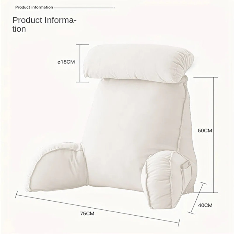 75x55cm Sofa Bed Head Reading Pillow, Adjustable Loft, Natural Cotton Filled, Medium-firm Support For Back, Neck & Floor Lounging