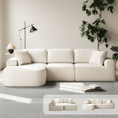 Modular Sectional Sofa with Chaise, Modern Woven Upholstery Boneless, Convertible L-Shaped Design, No Assembly Required for Living Room