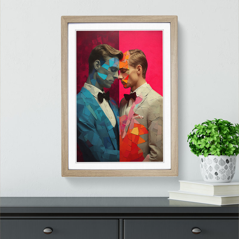 Two Men In Love Digital - Single Picture Frame Print on Wood, Oak Framed, 34cm H x 25cm W