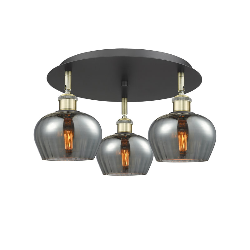 Bergeman Glass Flush Mount, Plated Smoke, Black Antique Brass