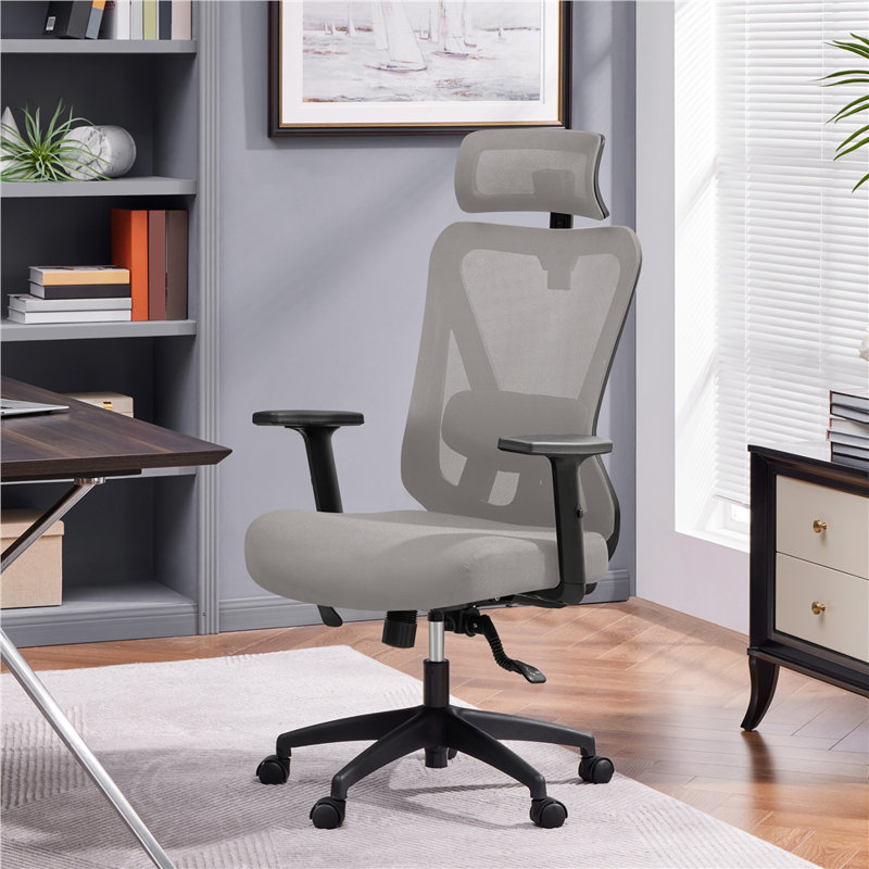 Ergonomic Office Chair with Adjustable Headrest, Armrest and Lumbar Support, Light Grey
