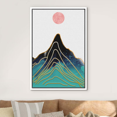Soleil, chaîne de montagnes, paysage abstrait, illustrations, moderne, rustique
