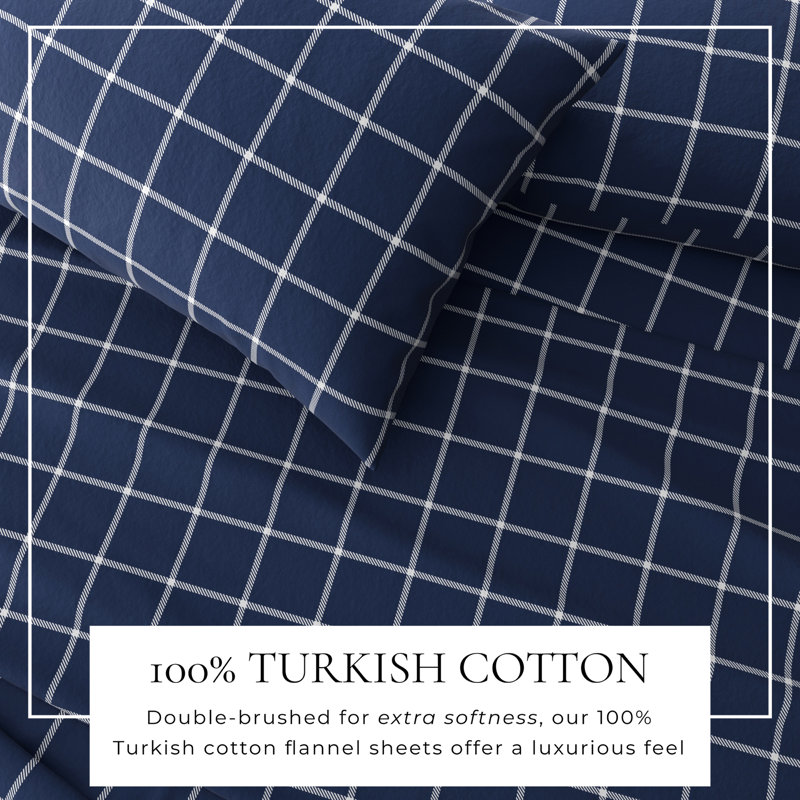 Full Size Navy and White Cotton Flannel Sheet Set