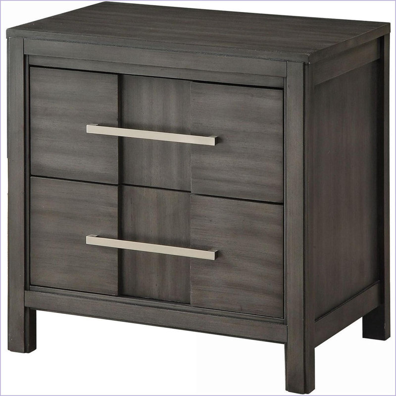 Table de chevet transitionnelle 2 tiroirs gris, Brun
