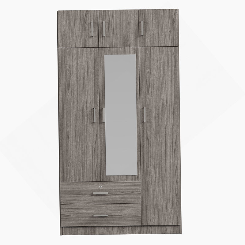 Armoire à miroir 3 portes avec tiroirs et armoire, gris