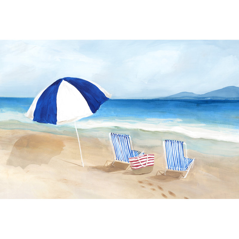 Parasol bleu sur toile, H 8 po x l 12 po