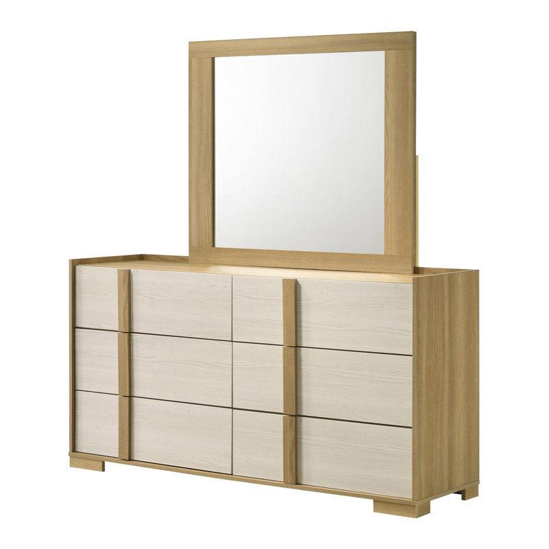 Commode 6 tiroirs avec miroir Naturel