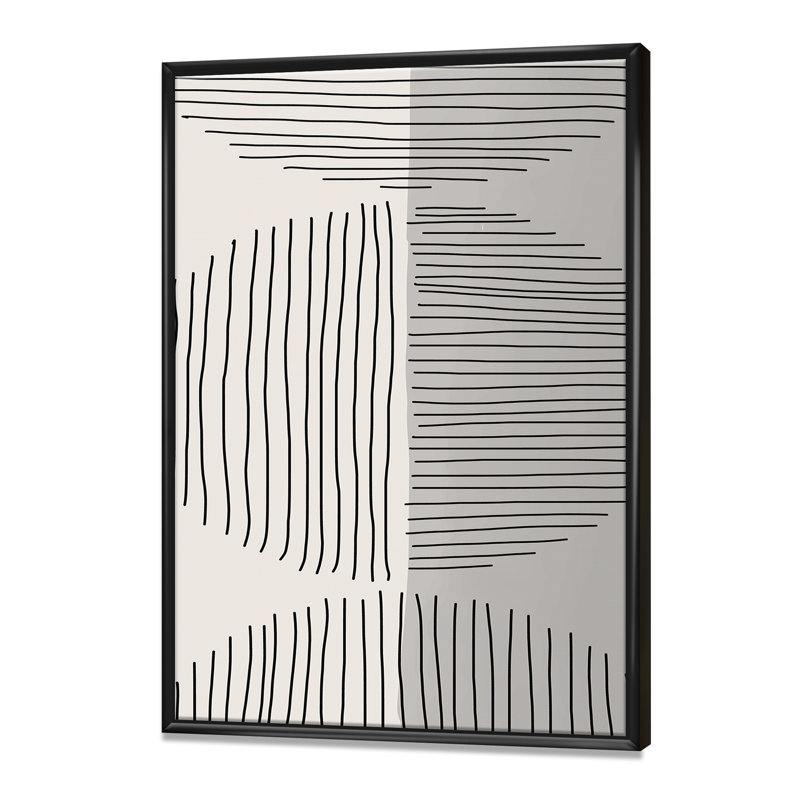 Minimal Geometric Lines and Circle VII - reproduction sur toile, H 40 po x l 30 po x P 1,5 po, Toile avec cadre noir