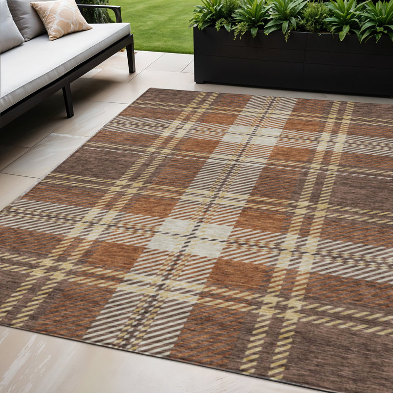 Tapis intérieur lavable 5 pi x 8 pi cuivré chocolat et doré