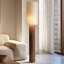 Beige + lin brun noisette + lampes sur pied de forme libre en bois massif