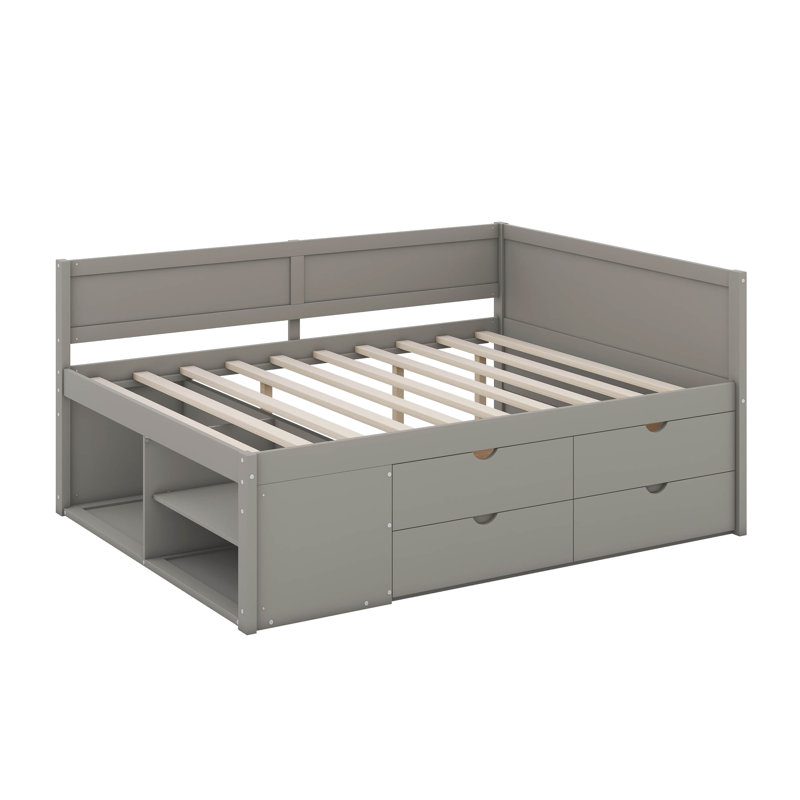Daybed With Drawers And Shelves, Gray, Full/Doule