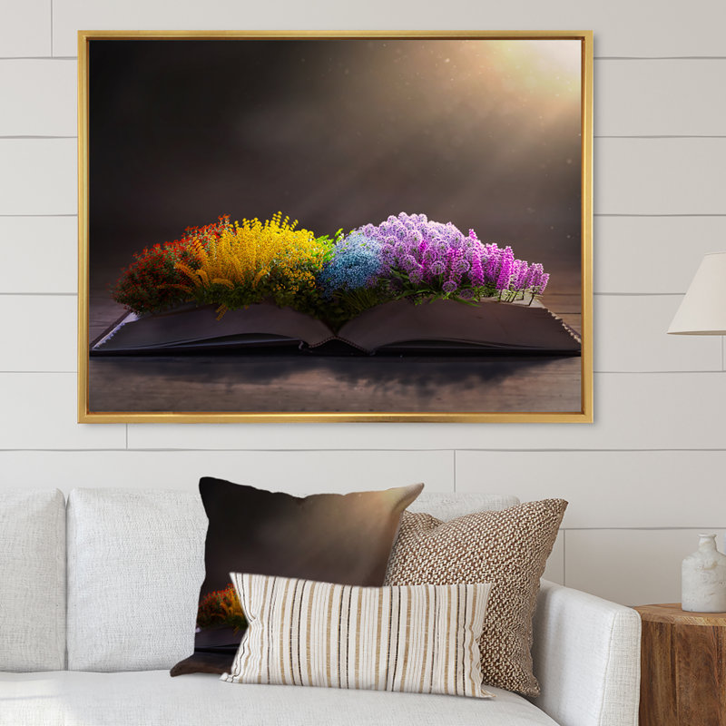 Fleurs colorées Bppl - œuvre d'art traditionnelle sur toile, H 44 po x l 34 po x P 1,5 po, Cadre flottant doré