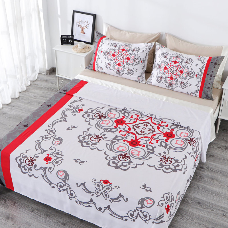 Ensemble de draps 6 pièces Polycotton, Courtepointe pour grand lit + 5 pièces supplémen, Blanc neige