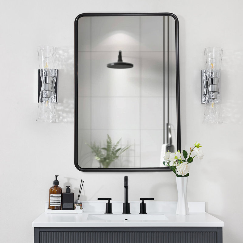 Miroir de salle de bain rectangulaire contemporain | Structure en O-Tube en acier inoxydable, 36 po x 24 po, Noir mat