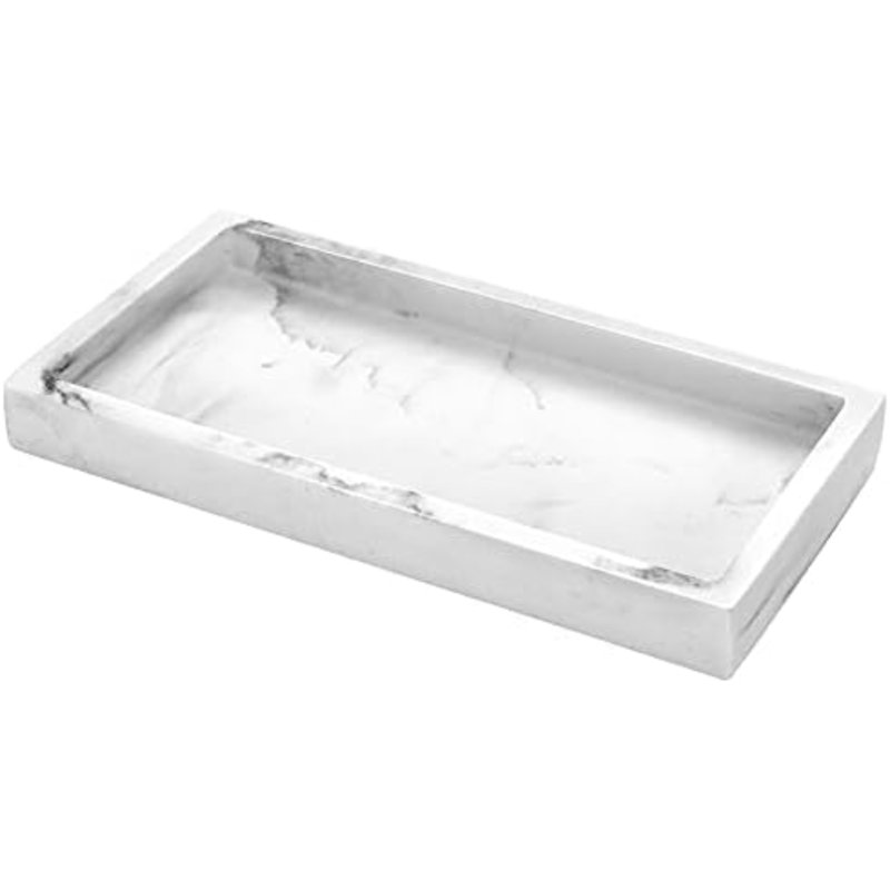 Bathroom Vanity Tray, 8 X 4 Inch Resin Dresser Jewelry Ring Dish Tank Storage Kitchen Sink Countertop Organizer Plate Holder For Perfume Soap Towel Bathroom Accessories, Mini, Gravel White