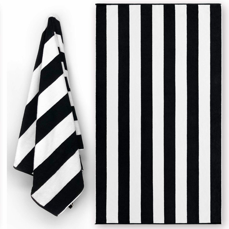 OpulentWave Extra Soft 100% Cotton Beach Towel - 40x72 Inch Yacht Cabana Stripe, Resort Style Double Terry, Black Stripes