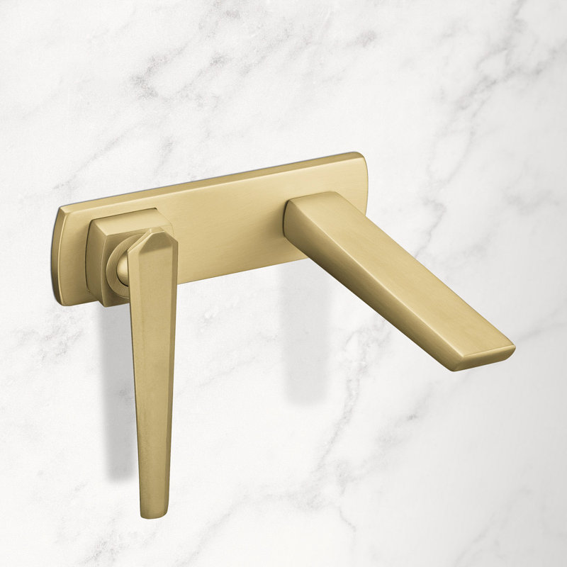 Wall Mounted Bathroom Faucet with Drain Assembly, Brushed Gold