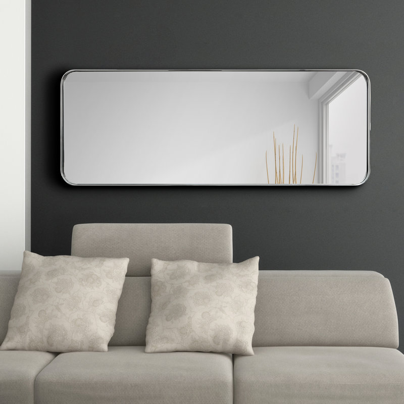 Khloei Stainless Steel Framed Wall Mirror, 48" x 18", Silver