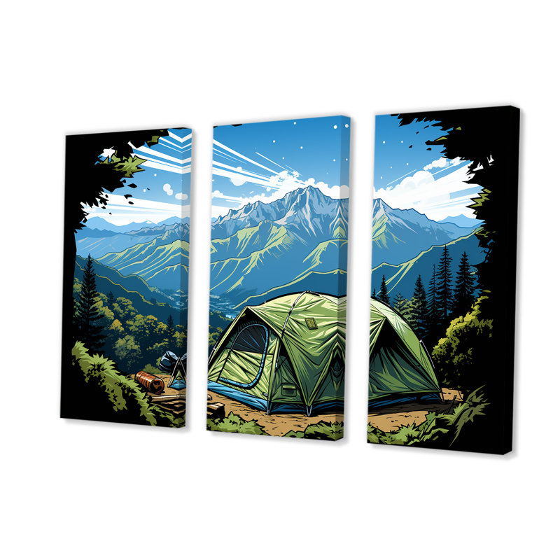 «Camping In Forest Retreat 2» - Art mural de voyage en camping, Toile tendue, H 32 po x l 48 po