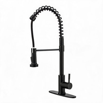 Robinet de cuisine à ressort en acier inoxydable noir mat avec douchette extractible et poignée simple