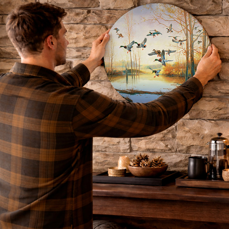 Panneau mural rond décoratif en bois « Graceful Decent », 53 cm (21 pouces).