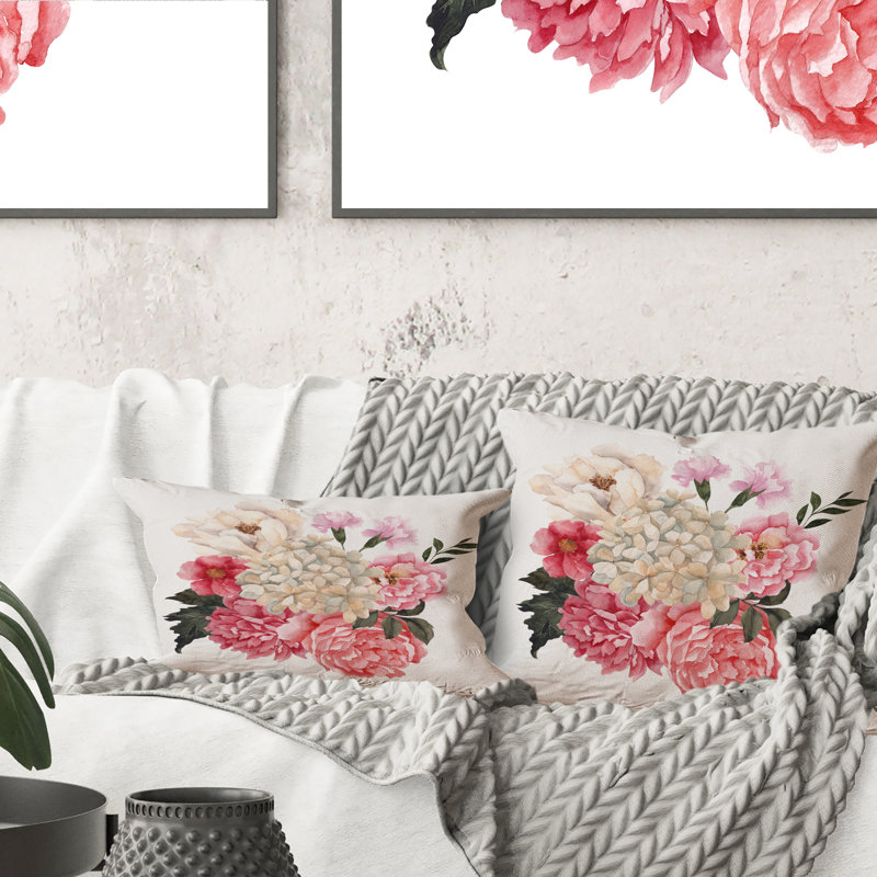 Bouquet rétro avec fleurs rétro et feuilles I - coussin décoratif traditionnel, 16 po x 16 po