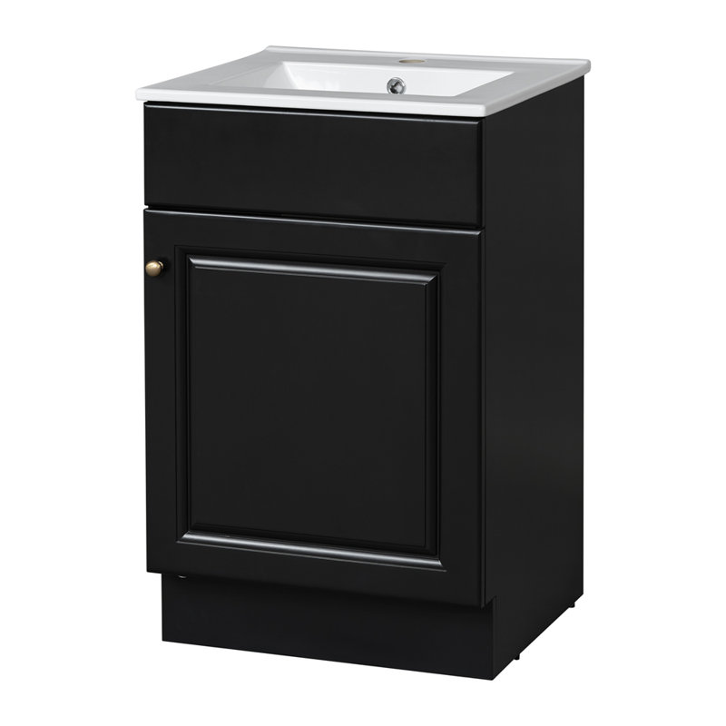 Meuble-lavabo de 20 po avec lavabo, meuble-lavabo avec tablette de porte et tablette réglable, Noir, noir, noir, noir