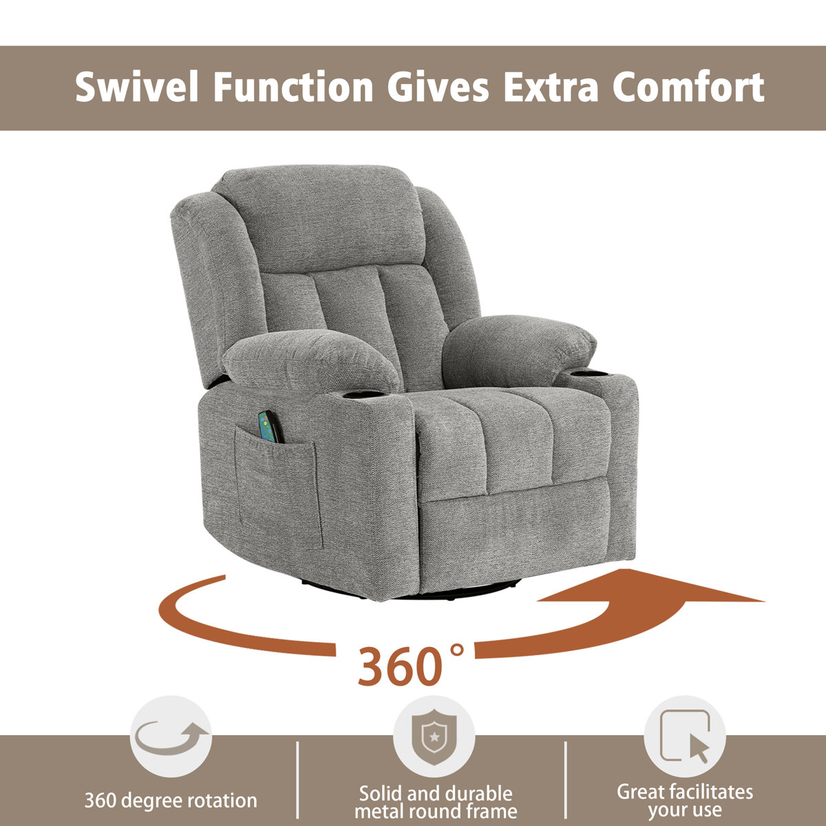 Latitude Run® Swivel Rocker Recliner Chair with Massage and Heat ...