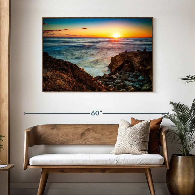Coucher de soleil La Jolla Zabala, 46 po x 31 po, Cadre flottant noyer