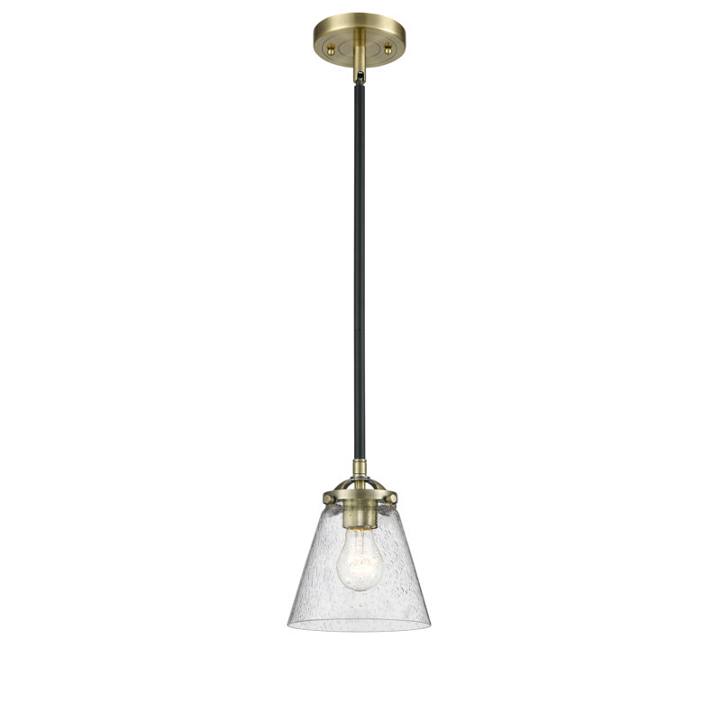 Luminaire suspendu conique à 1 lumière Mccarley, DEL, Grainé, Nickel poli noir