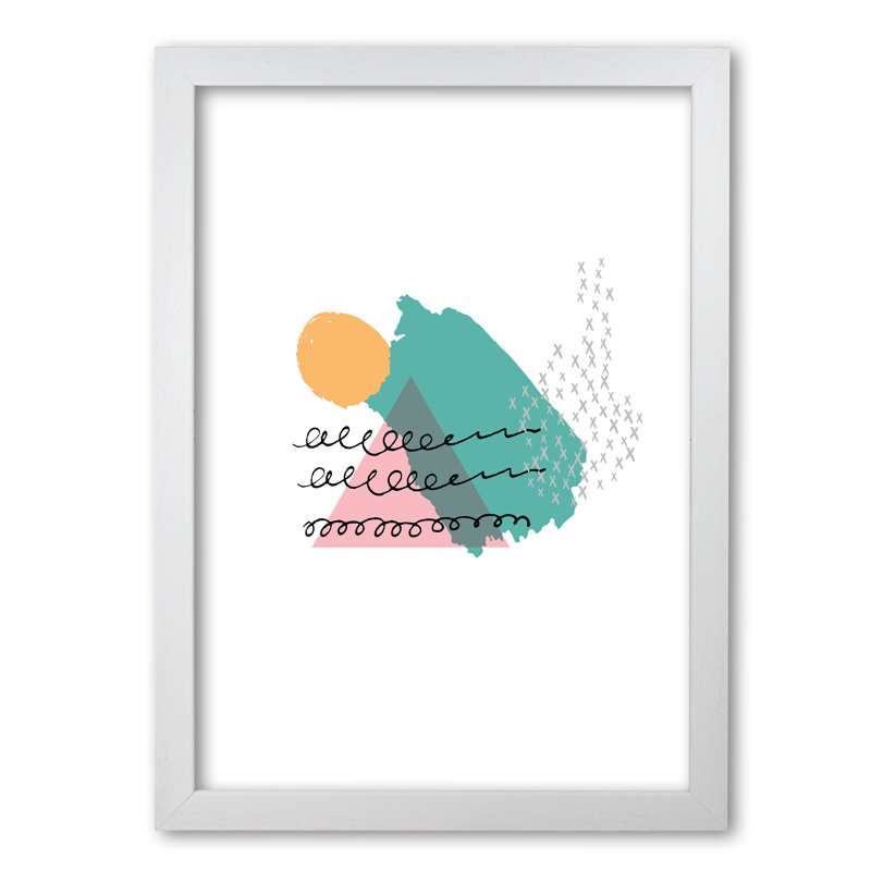 Pink And Teal Mountain Sun Abstract - Print, White Grain Frame, 30 cm H x 21 cm W x 5 cm D