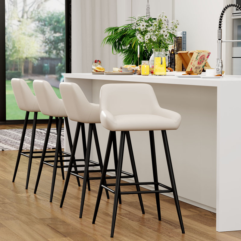 Upholstered Counter Stool With Metal Frame, Bar Stool (30” Seat Height), Beige