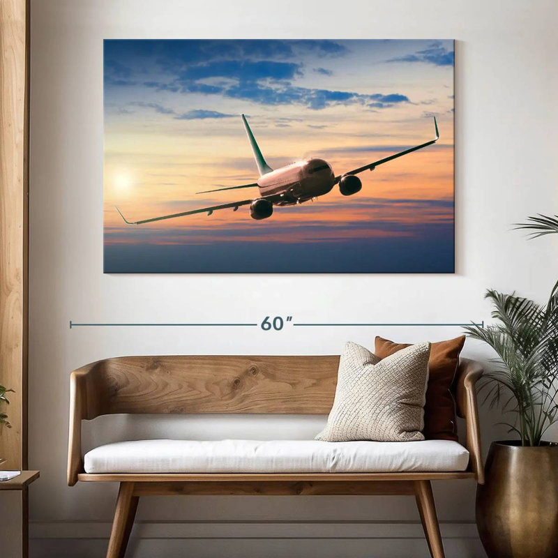 Avion volant Mehar au coucher du soleil, H 34 po x l 51 po