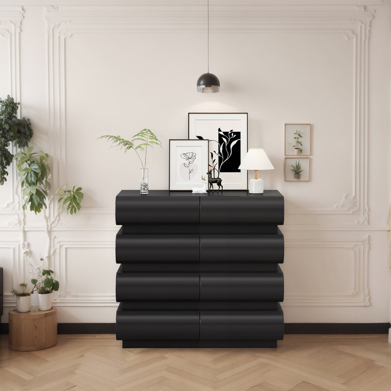8 Drawer Dresser for Bedroom, Dresser No Handle, Modern 8 Chest of Drawers with Wide Storage, Black