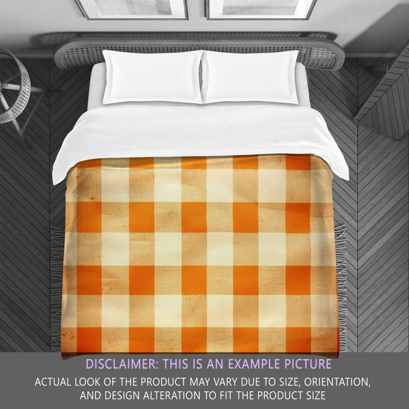 Machine Printed Comforter, King Comforter, Orange/Beige Gingham