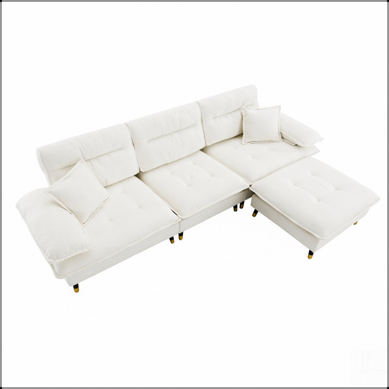 Canapé en chenille avec accoudoirs coussinés, Blanc