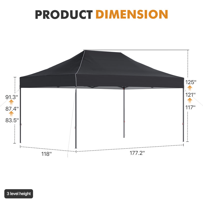 Canopy Tent, Heavy Duty Pop up Canopy, Black, 15 ft x 10 ft
