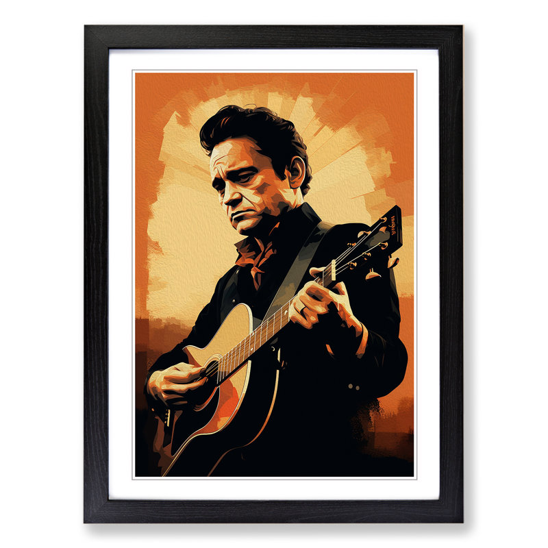 Johnny Cash Digital - Framed Print, 46cm H x 34cm W x 2cm D, Black Framed