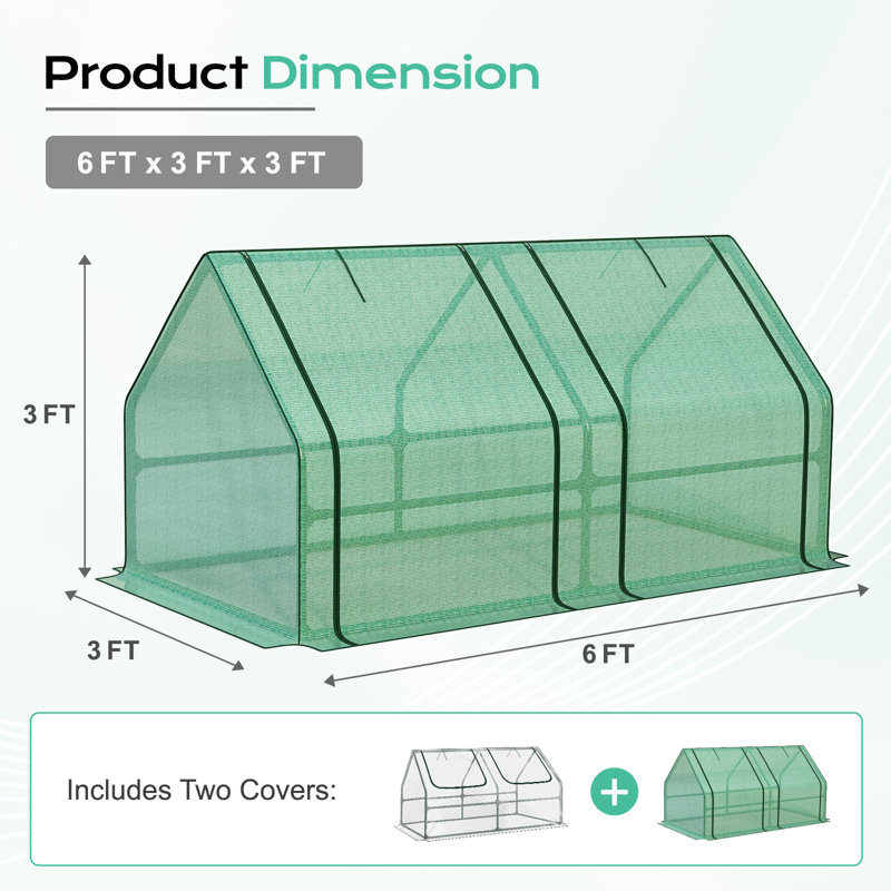 6'X3'x3' Mini Greenhouse, Includes 2 Covers