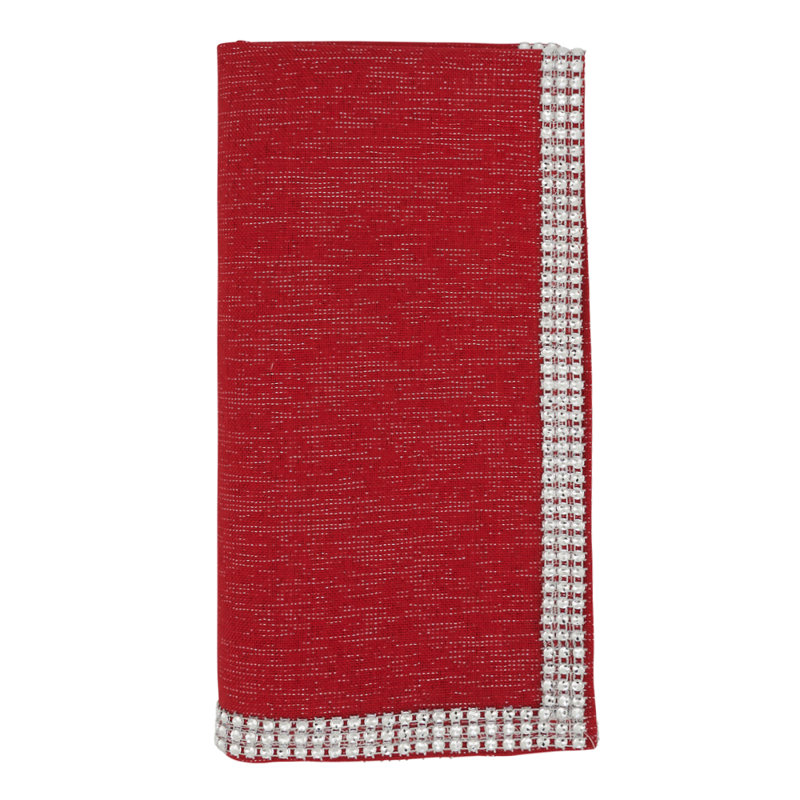 Rhinestone Elegant Studded Design Cloth Napkins 20" W X 20" L, Set Of 4, Red