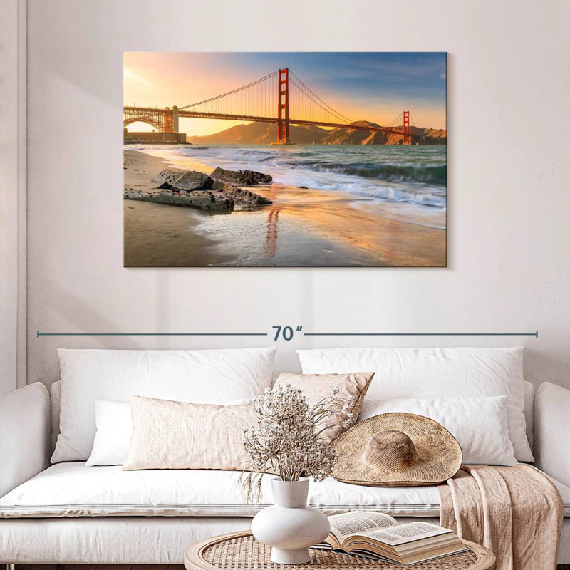 Coucher de soleil au pont Golden Gate, H 30 po x l 45 po