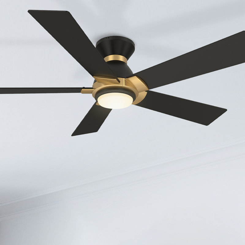 Ventilateur de plafond encastré à 5 pales 52 po avec éclairage Alceu, Blanc / doré